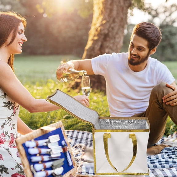 COMPUKAS Large Collapsible Cooler Bag for Storage NonWoven Fabric Waterproof Insulated Tote White 2pcs