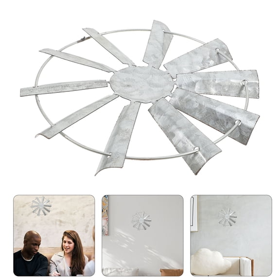COMPUKAS Light Grey Metal Windmill Wall Art Rustic Farmhouse Decor 19.5cm Diameter 1pc
