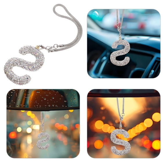 COMPUKAS Car Charms for Rear View Mirror Bling Car Letter Charm Multi Rhinestone Interior Women 1Pcs