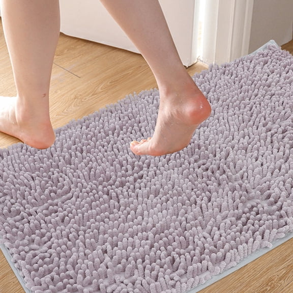 COMPUKAS Grey Washable Chenille Bath Mat Non- Absorbent Bathroom Rug for Floor Safety and Comfort
