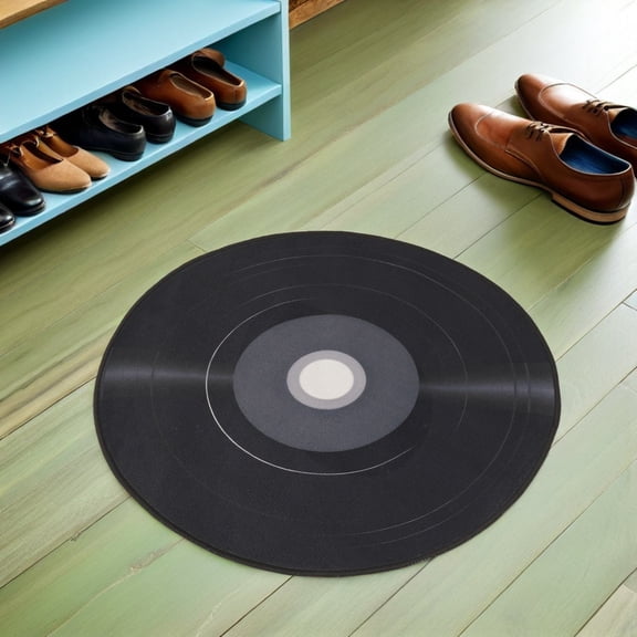 COMPUKAS Machine Washable Vinyl Record Rug Non Slip Retro Round Carpet for Study Room Decor