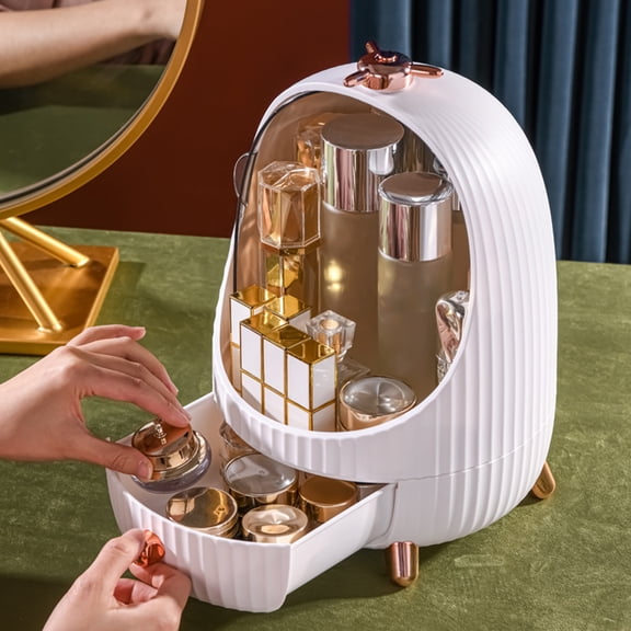 COMPUKAS Makeup Box Mirror Lights White Cosmetic Organizer Storage with LED Light for Home Use