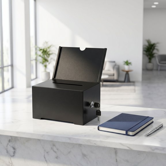 COMPUKAS Metal Complaint Collection Box with Lock and Slot Black for Office Or Public Use