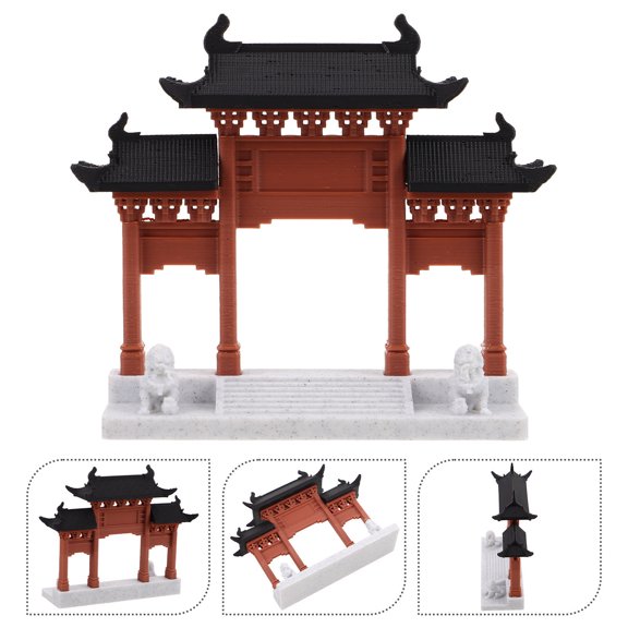 COMPUKAS Micro Landscaping Chinese Gate Model for Aquarium Featuring Durable Coffee Plastic Material