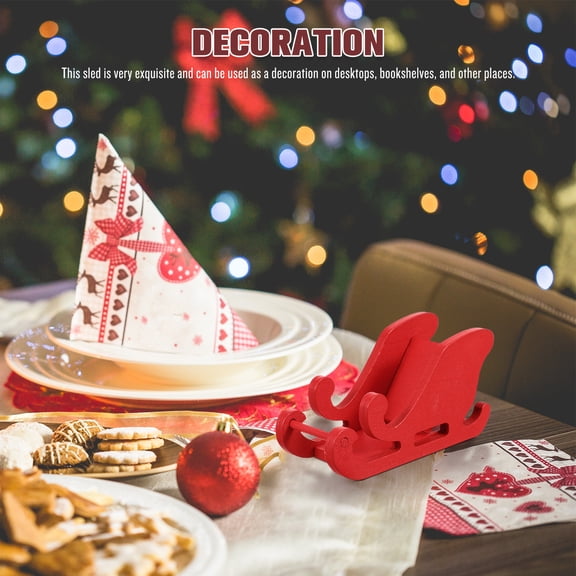 COMPUKAS Mini Wood Sleigh Christmas Table Decor 8.2X4.2X3.3in Red 1Pack Traditional Design For Family And Friends