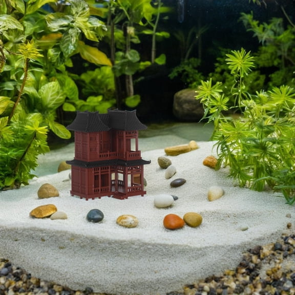 COMPUKAS Miniature Pavilion Tower Asian Fairy Garden Decor Brown Plastic for Home Decoration 1Pack