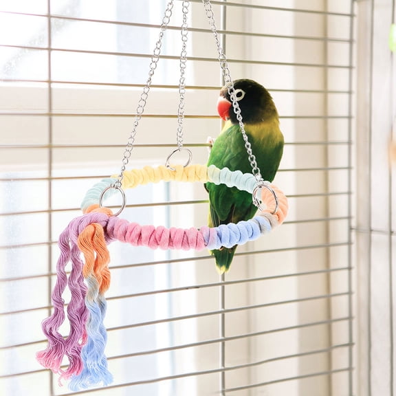 COMPUKAS Multicolor Cotton Rope Bird Swing Toy for Small Pets, Compatible with Parakeets, Canaries, 2 Pieces Set