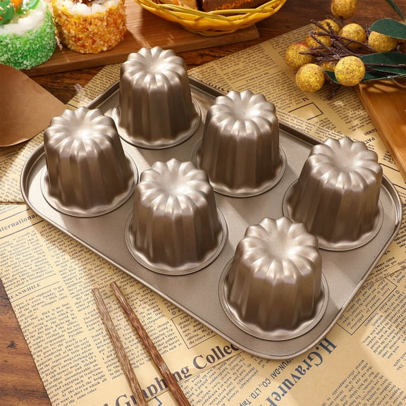 COMPUKAS Non Stick Carbon Steel Cake Mold Pan Golden Color for Baking Muffin Cupcake Bakeware