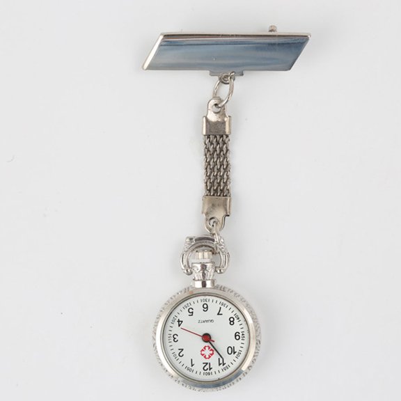 COMPUKAS Nurse Pocket Watch 1Set Silver Round Quartz for Medical Professional Classic Style 9.5*2.8Cm