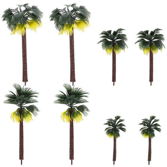 COMPUKAS Oatipho Coconut Palm Tree Model, 8pcs Miniature for Diorama Rainforest Landscape, Plastic Palm Trees for Train Railway Layout and Home Garden Decor