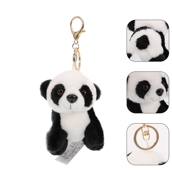 COMPUKAS Panda Charm Keychain Black Plush Toy for Car Decoration 1Pcs