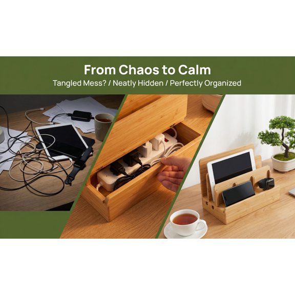 COMPUKAS Phone Docking Station Wood Organizer for Smartphones and Tablets