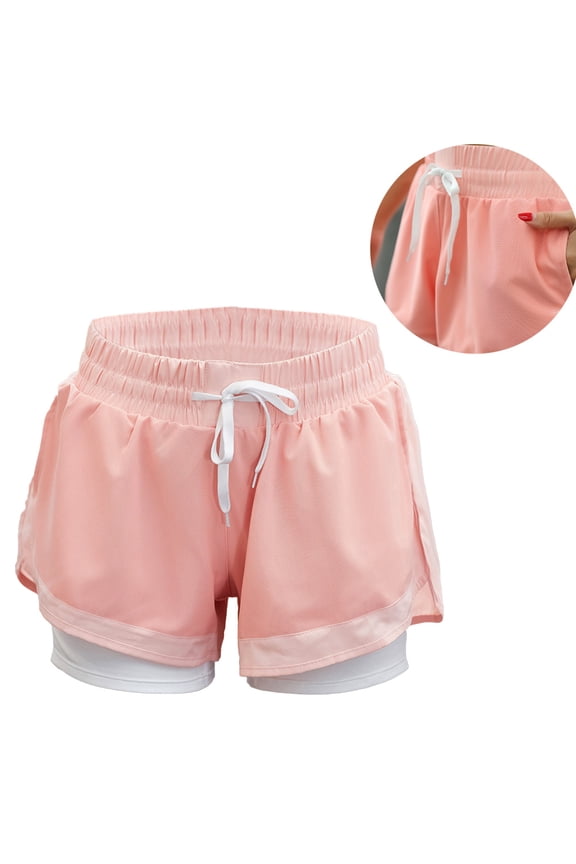 Pink Gym Workout Shorts with Two in One Design Breathable Soft Fabric for Running Yoga and Training
