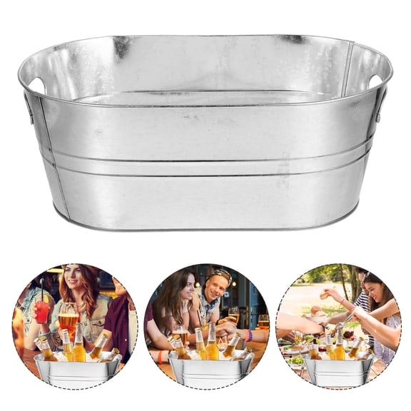 COMPUKAS Large Metal Plated Cube Bucket 15L Beverage Ice Tub 39.3x23x15.5 cm