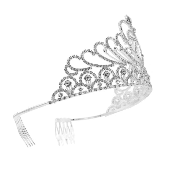 COMPUKAS Plated Silver Rhinestone Crown Headband for Elegant 21 Birthday Decoration and Party Accessory
