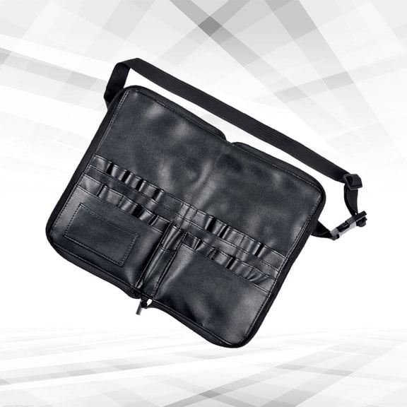 COMPUKAS Portable Black PU Cosmetic Waist Bag with Multiple Pockets for Makeup Storage