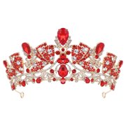 COMPUKAS Rhinestone Bridal Tiara Crown Headband Red Alloy for Bride Prom Events