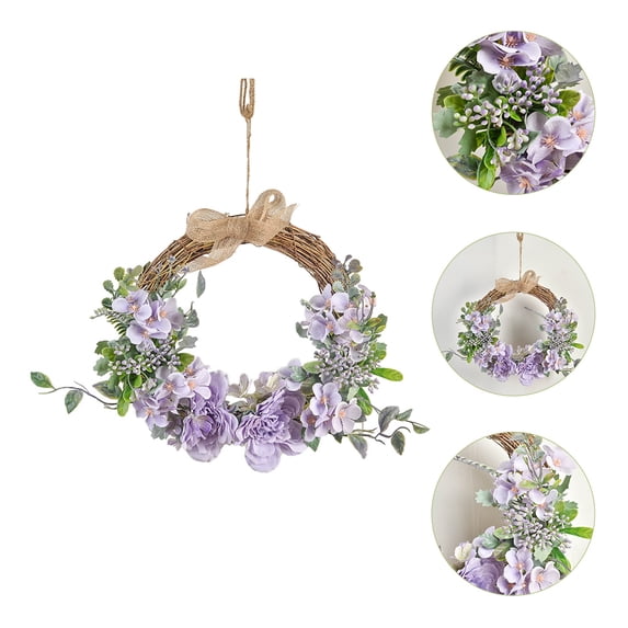 COMPUKAS Silk Flower Rattan Wreath 33x27cm Circular Elegant Decorative for Women’s Room or Home 1 Set