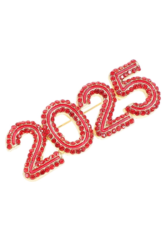 Decorative Red Number Brooch Pin with Rhinestones for New Year Outfit and Coat Fashion