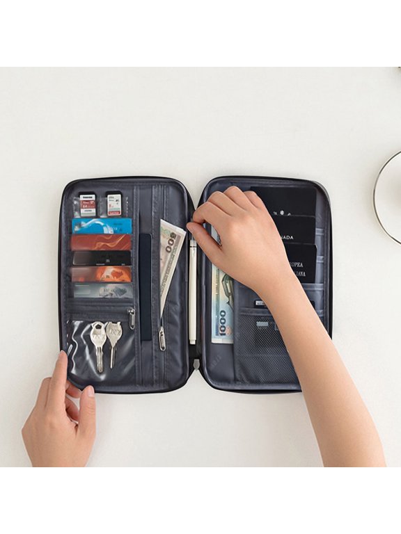 Passport Holder Black Rfid Blocking Travel Document Organizer Pouch