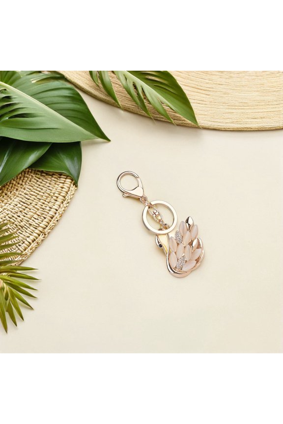 Golden Rhinestone Swan Keychain, Zinc Alloy Decorative Key Charm for Bags and Keys