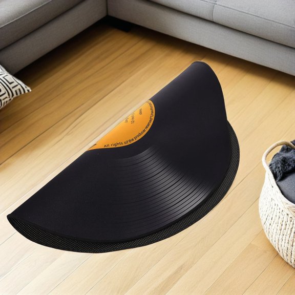 COMPUKAS Round Vintage Music Record Rug Nonslip Vinyl Area Rug for Home Music Decor