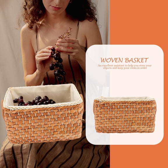 COMPUKAS Rustic Coffee Color Large Woven Straw Storage Basket 38x26x23 cm