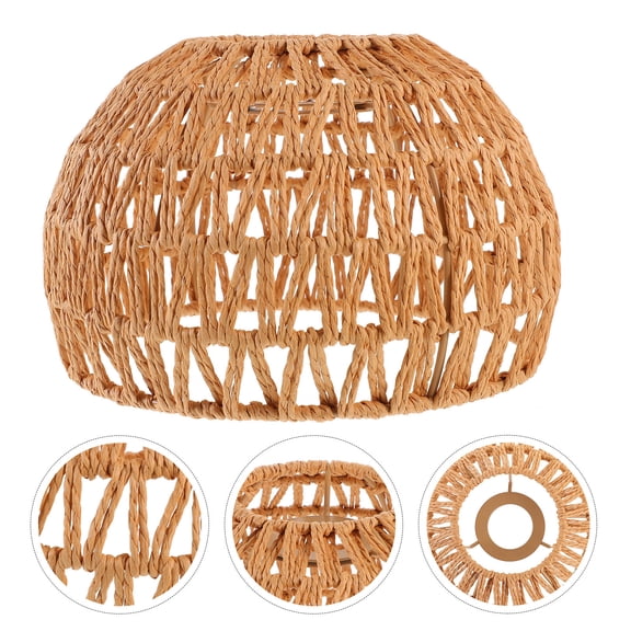 COMPUKAS Rustic Woven Lampshade Paper String Metal Khaki Semicircular Dome Shape for Ceiling Lights 1Piece