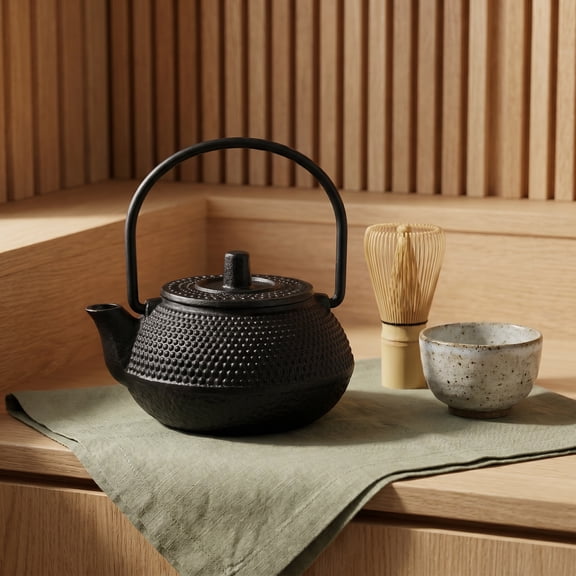 COMPUKAS Small Cast Iron Tea Kettle, Black Stovetop Teapot with Rustproof for Hot Tea, Daily Home Brewing, and Kitchen Use