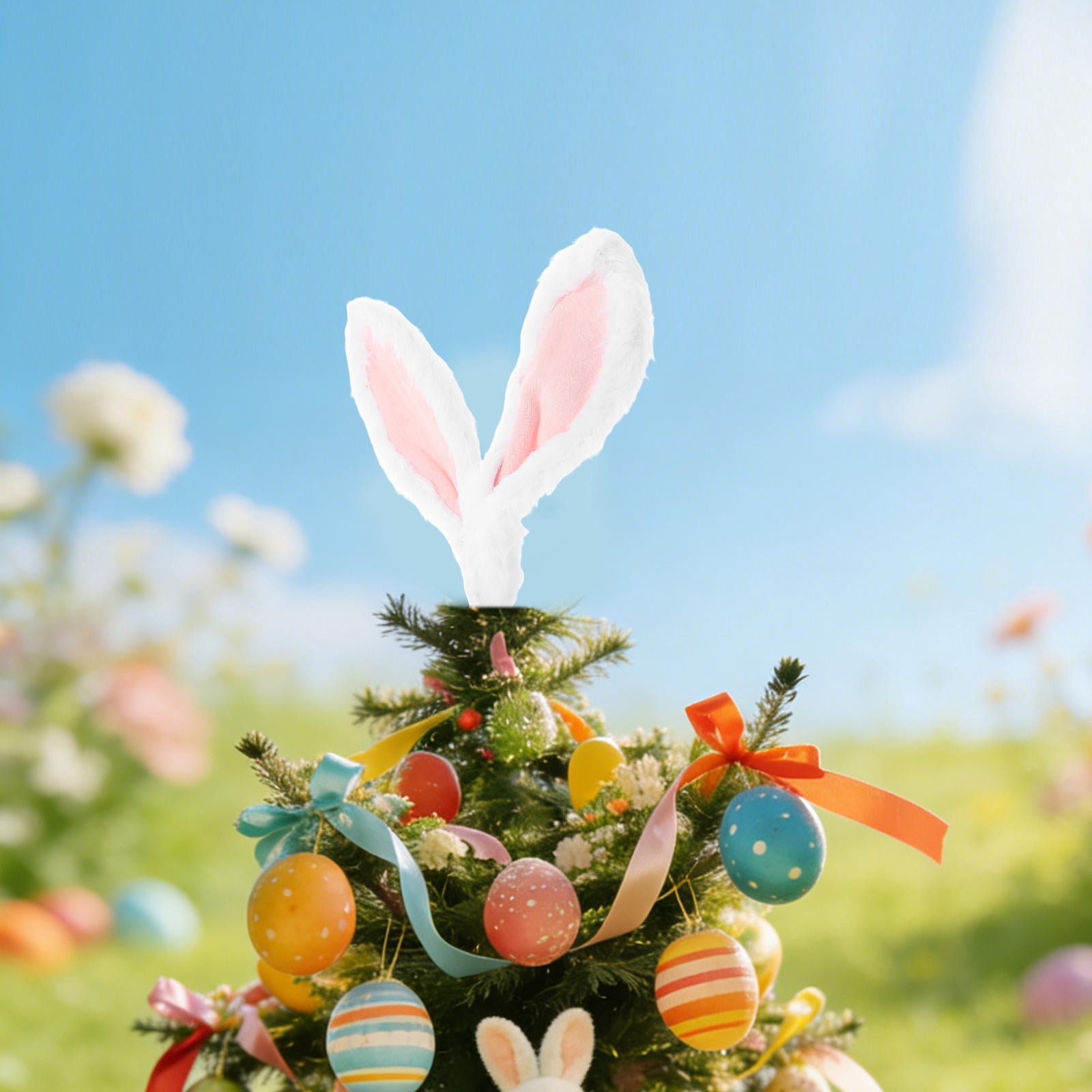 COMPUKAS Plush Bunny Ear Tree Topper With Sturdy Metal Coil Base For compukas-plush-bunny-ear-tree-topper-with-sturdy-metal-coil-base-for