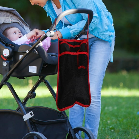COMPUKAS Stroller Storage Attachment Red Nylon Traveling with Baby 1Pcs for Moms