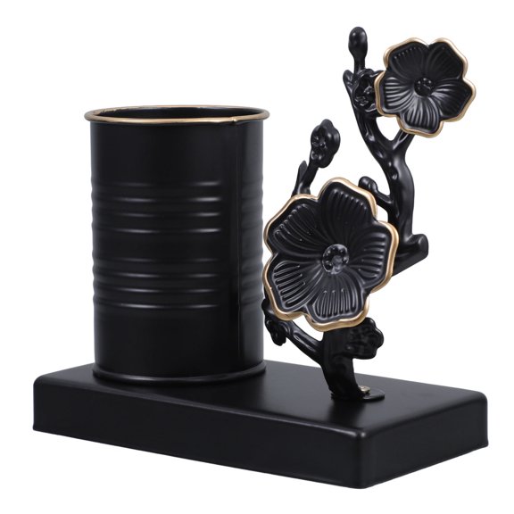 COMPUKAS Sturdy Iron Pen Container with Plum Blossom Design for Desktop Stationery and Brush Storage