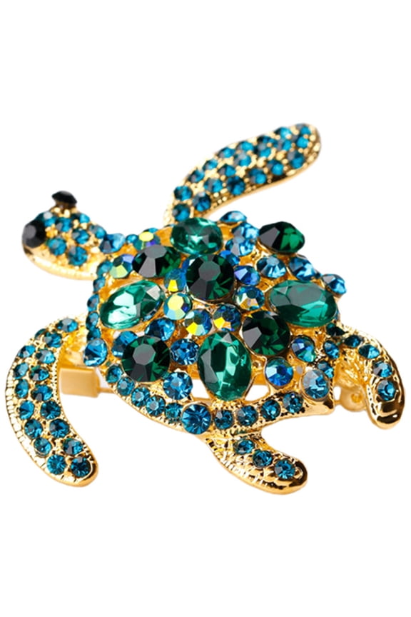 Turtle Rhinestone Brooch Pin for Hat, Shirt, and Jacket - Metal Animal Lapel Accessory