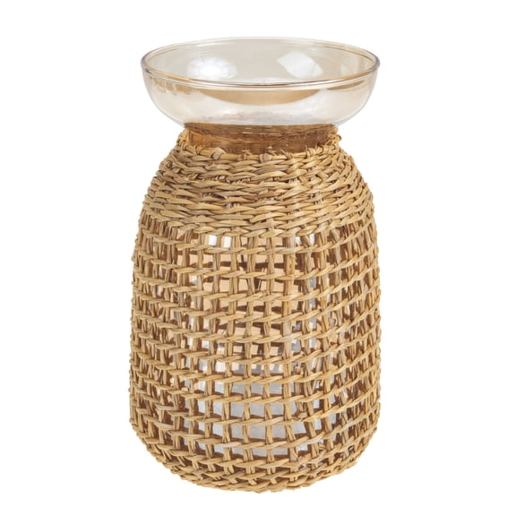 COMPUKAS Unique Vase Glass Straw Braid Vase Indoor Decoration 1Pack