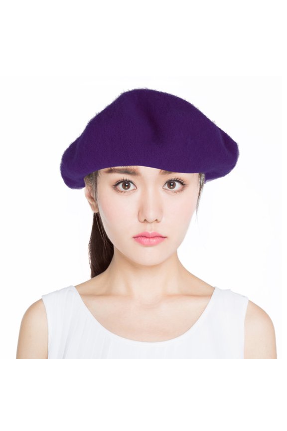 Women Wool Beret Vintage French Style Purple 1Pack