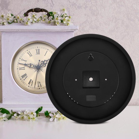 COMPUKAS Wall Clock Replacement Back Cover with Round Black Metal Frame for Quartz Clock Repair