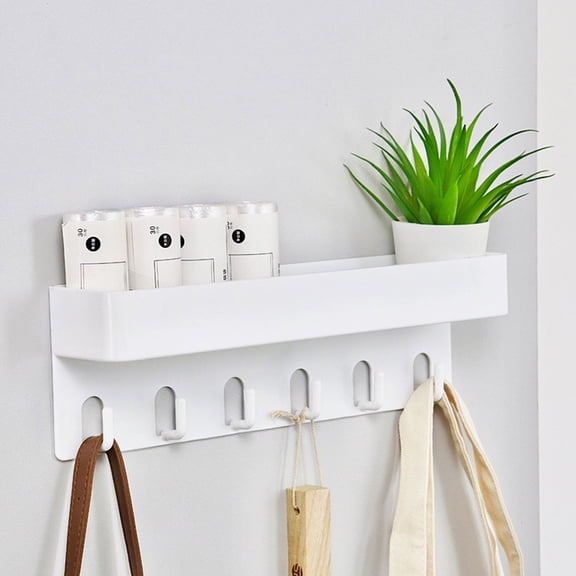 COMPUKAS White Plastic Wall Hooks and Key Rack Organizer, Wall-Mounted Holder for Keys, Coats, and Accessories, 1 Set