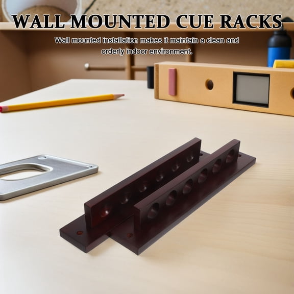 COMPUKAS Wall Mounted Solid Wood Pool Cue Holder Dark Red Billiards Cue Rack 6 Stick Capacity