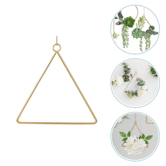 COMPUKAS Golden Metal Hanging Triangle Wreath Frame for DIY Flower Decoration and Wedding Accessory