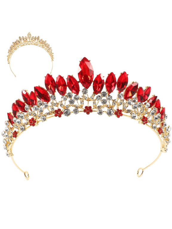 Red Rhinestone Wedding Crown for Bride, Luxurious Bridal Accessory, Elegant Decor