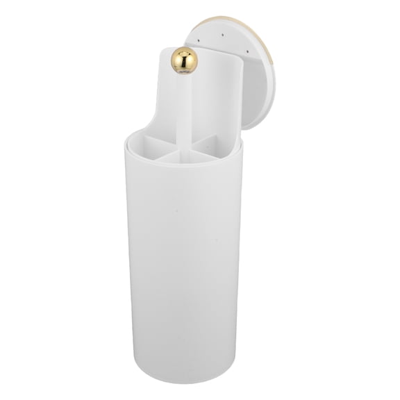 COMPUKAS White Makeup Brush Storage Cup with Lid Auto Lift Holder for Vanity Top Cosmetic Brushes