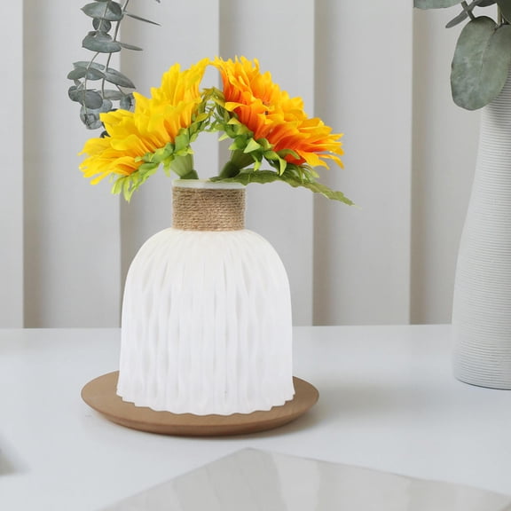 COMPUKAS White Shatter Resistant Plastic Vase, Pineapple Texture Decorative Flower Vase for Floral Arrangements and Home Decor