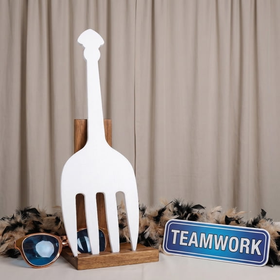 COMPUKAS Giant White Plastic Serving Fork Prop, BBQ Party Decor, Photo Booth Accessory, Dress-Up Event Costume Novelty Utensil