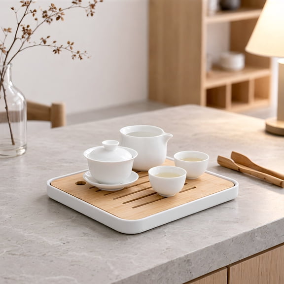 COMPUKAS White Tea Draining Tray with Slotted Surface for Tea Gatherings