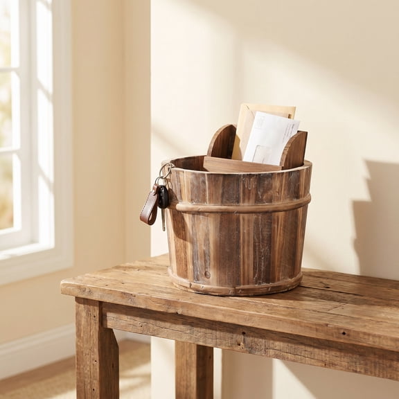 COMPUKAS Wood Flower Pot Rustic Planter Box for Indoor Plants Decorative Garden Wooden Barrel