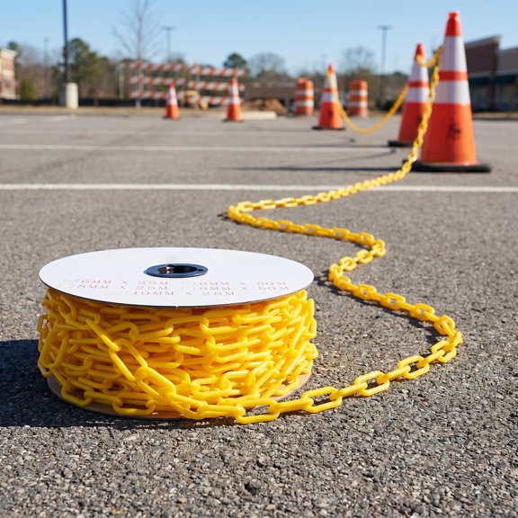 COMPUKAS Yellow Plastic Safety Chain Durable Weatherproof Barrier Link for Parking Driveway Outdoor Use