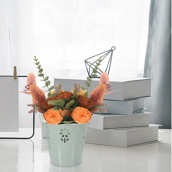 COMPUKAS round metal pail Galvanized Pail Gray-blue Iron 1Set for Plant Container