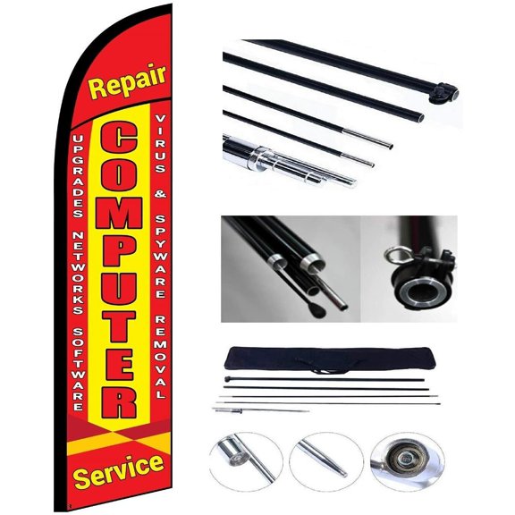 COMPUTER REPAIR ~ Windless Feather Flag ~ includes Pole & Ground Stake