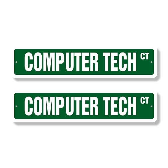 COMPUTER TECH Classic Street Sign (2 Pack) geek repair fix apple pc Road Sign | 4" X 18" Plastic Address Sign