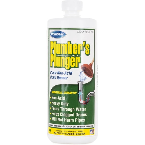 ComStar Plumber’s Plunger, 1 Quart, Liquid Drain Opener, Frees Clogged Drains Fast, Dissolves Hair Grease Soap & Organic Matter, Safe For Pipes, Concentrated Heavy Duty Drain Cleaner, (30-700)